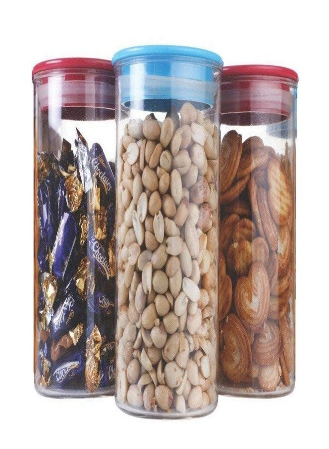 Meetzone برطمانات تخزين بلاستيكية محكمة الإغلاق من ميتزون للمطبخ، مناسبة للطعام، الفاصوليا، المكسرات، الوجبات الخفيفة، المعكرونة، البسكويت، الحلوى، وغيرها (متعددة الألوان) - مجموعة من 3 قطع - Image 1